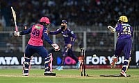 Rajasthan Royals' Wanindu Hasaranga is bowled