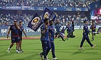 Mumbai Indians' Surya Kumar Yadav celebrates after the match