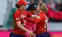 England's Nat Sciver-Brunt and Charlie Dean celebrate after the match